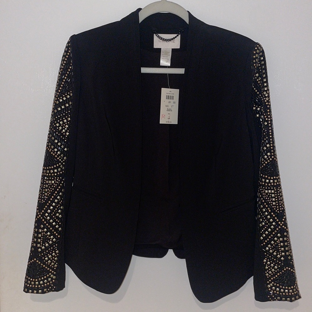 Cache Black Blazer with Gold Studded Sleeves